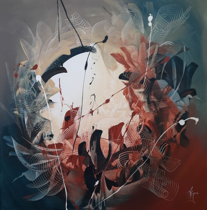 Painting titled "FRIVOLITÉS" by La Dentellière Des Couleurs, Original Artwork, Acrylic Mounted on Wood Stretcher frame