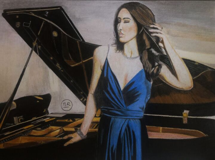 Piano derrière l'artiste. 图画, 11x15.8 in