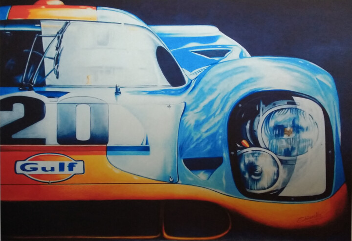 PORSCHE 917 GULF 绘画, 19.7x27.6 in