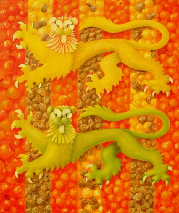 POMMES-CIDRES LÉOPARDS Forges-les-eaux 绘画, 33.5x27.6 in