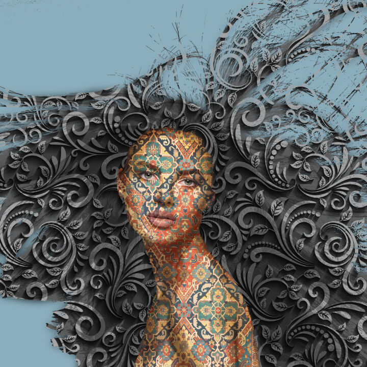 Beautiful woman with long hair 绘画, 24x24 in