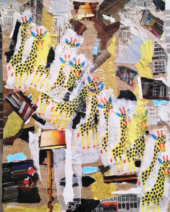 Girafes descendant l'escalier 拼贴, 11.8x9.5 in