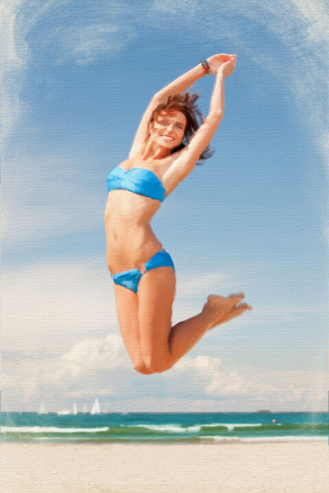 Happy Beach Girl 绘画, 18x12 in