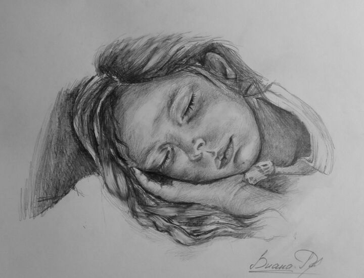 Рисунок под названием ""Моя сестра"" - Diana Rovner, Подлинное произведение искусства, Карандаш