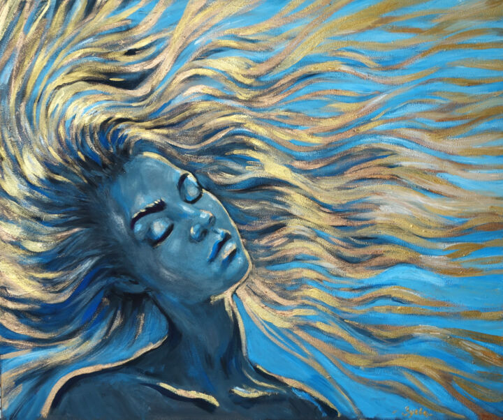Pittura intitolato "GIRL WITH GOLDEN HA…" da Nadezhda Zueva, Opera d'arte originale, Acrilico Montato su Telaio per barella…