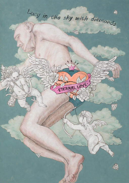 Tekening getiteld "Lucy in the sky wit…" door Natalie Levkovska, Origineel Kunstwerk, Gouache