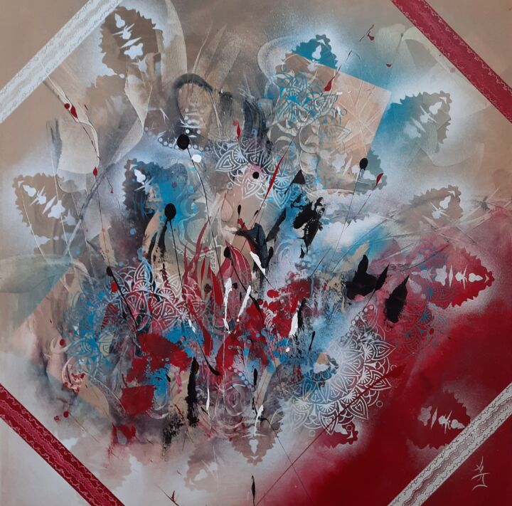 Painting titled "TRANSPARENCE" by La Dentellière Des Couleurs, Original Artwork, Acrylic Mounted on Wood Stretcher frame