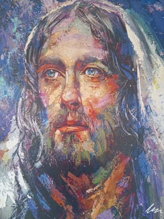 Portrait of Jesus Christ acrylic print painting on canvas 绘画, 20.9x16.1 in