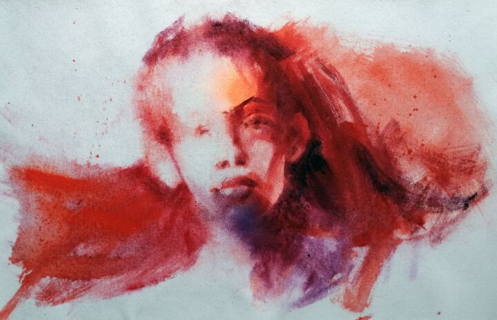 Malerei mit dem Titel "Portrait in street…" von Olga David, Original-Kunstwerk, Acryl