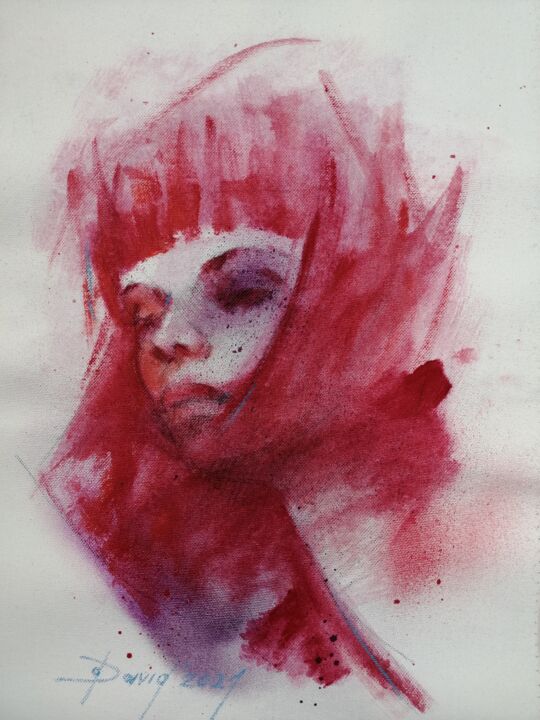 Malerei mit dem Titel "Portrait, Unique, D…" von Olga David, Original-Kunstwerk, Acryl