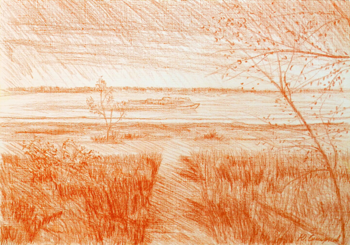 Volzhskaya embankment №2 Drawing, 11.8x16.5 in