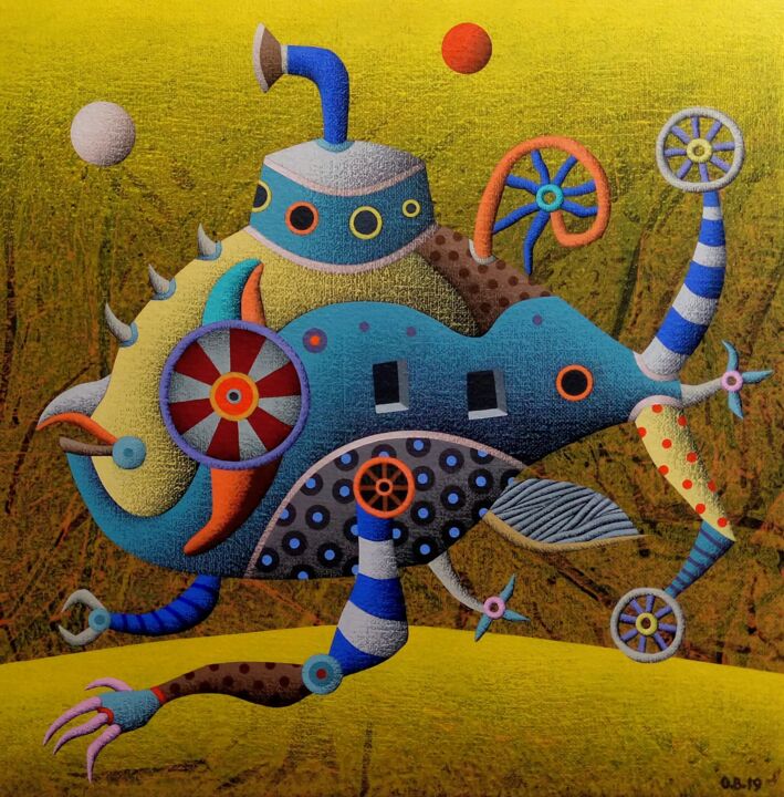 Malerei mit dem Titel "Un pez antiguo" von Oscar Barra, Original-Kunstwerk, Acryl