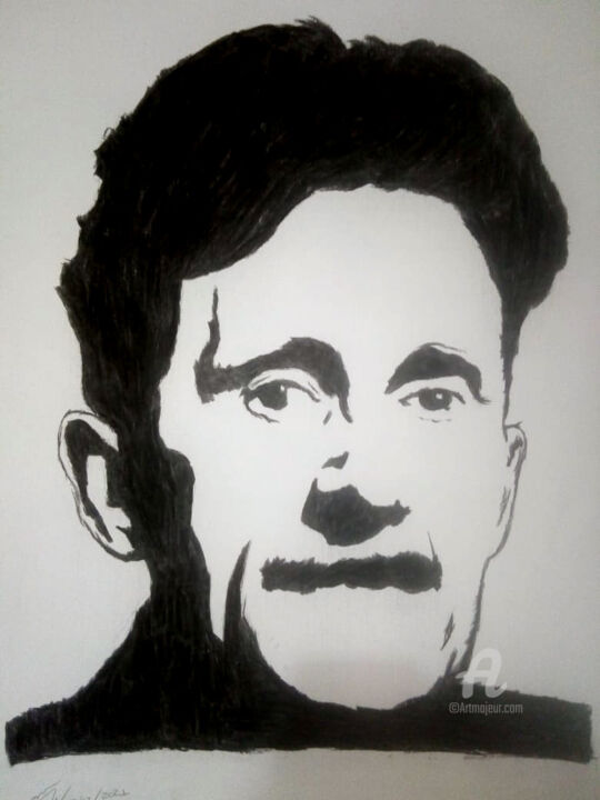 图画 标题为“George Orwell” 由Bianchini Jr, 原创艺术品, 木炭