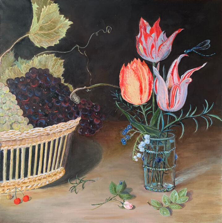 Malerei mit dem Titel "Still life with gra…" von Albert Safiullin, Original-Kunstwerk, Öl