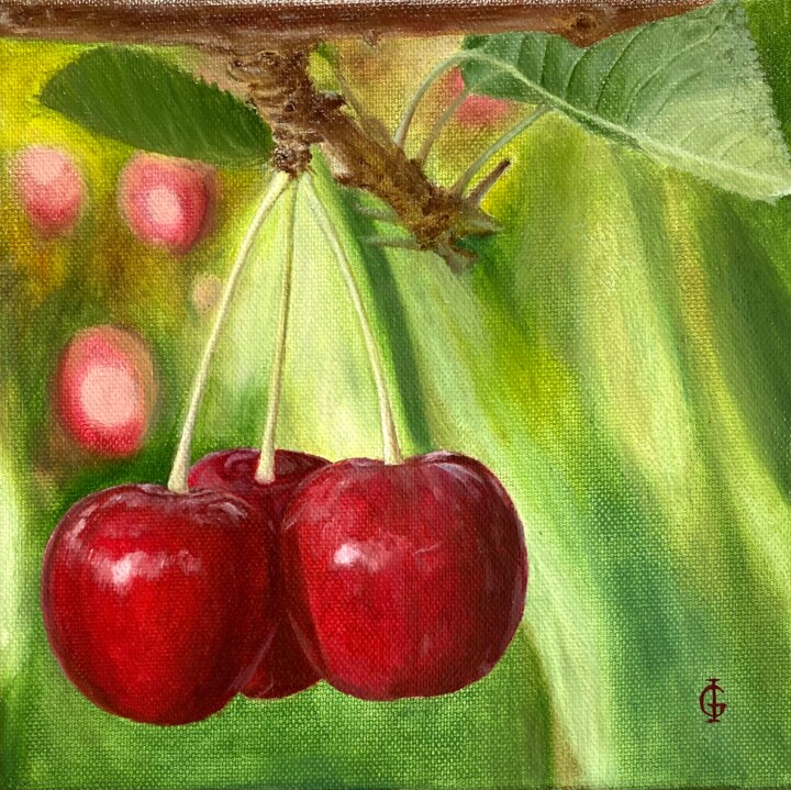 Malerei mit dem Titel "CHERRY FAMILY" von Ieva Graudina (IGraudinaArt), Original-Kunstwerk, Öl