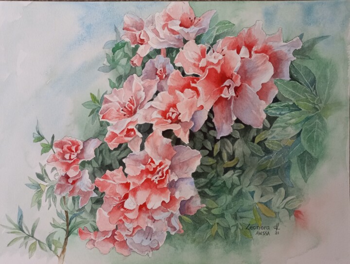 Peinture intitulée "Azaleas" par Leonora De Lange, Œuvre d'art originale, Aquarelle