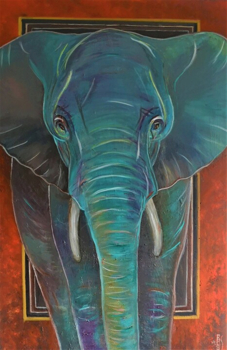 Sortir du cadre - L'éléphant bleu 绘画, 45.3x29.5 in