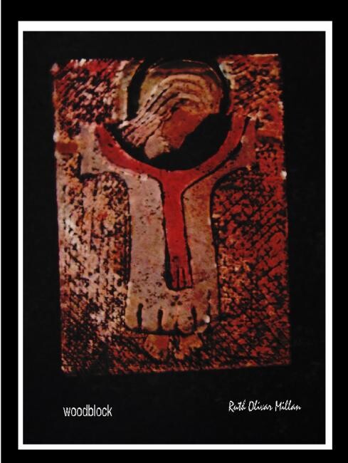 Painting titled "Hand printed wood b…" by Chicana Artist.... Ruth Olivar Millan, Original Artwork