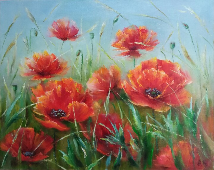 "Field of poppies" başlıklı Tablo Alla Tatarinova tarafından, Orijinal sanat, Petrol