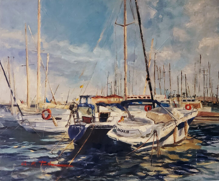 Painting titled "Tarde de Bastones" by Montse Fabra, Original Artwork, Oil Mounted on Wood Stretcher frame