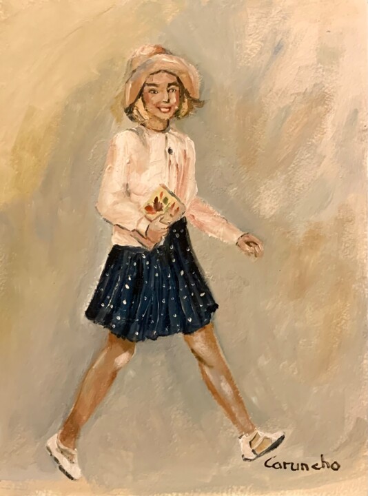 Pintura titulada "Saliendo de la bibl…" por Mónica Caruncho Fontela, Obra de arte original, Oleo