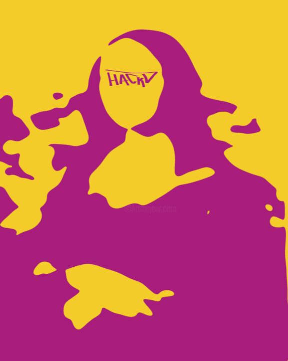 Digitale Kunst mit dem Titel "HACKD Monalisa!" von Hackdbrain, Original-Kunstwerk, 2D digitale Arbeit Auf Plexiglas montiert