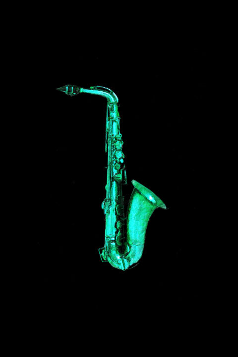 Green Saxophone 绘画, 24x16 in