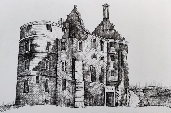 Drawing titled "Monument  2022" by Syed Akheel, Original Artwork, Ink