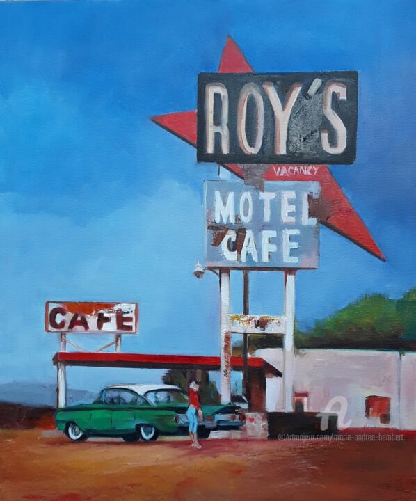 Peinture intitulée "Route 66. Halte à A…" par Marie Andrée Hembert, Œuvre d'art originale, Huile