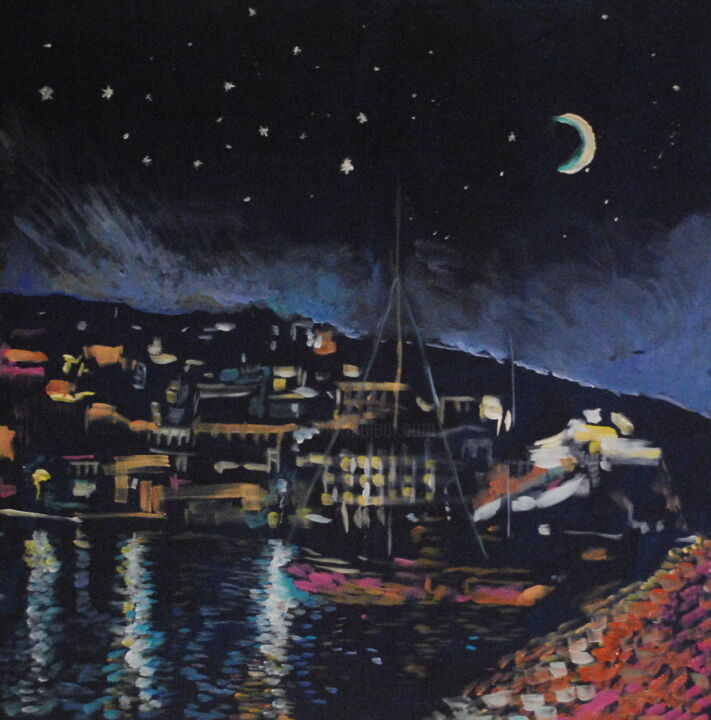 Skopelos town at night 绘画, 39.4x39.4 in