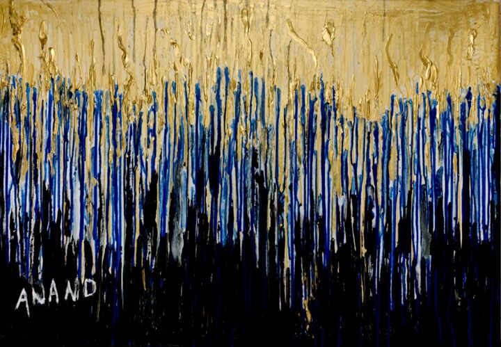 GOLD, BLUE, AND BLACK 绘画, 30x40 in