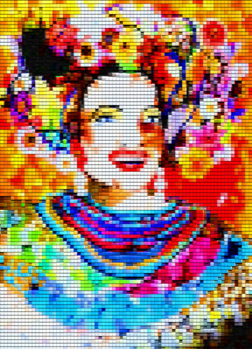 Sculptuur getiteld "Carmen Miranda - Me…" door Bast, Origineel Kunstwerk, Mozaïek Gemonteerd op Houten paneel
