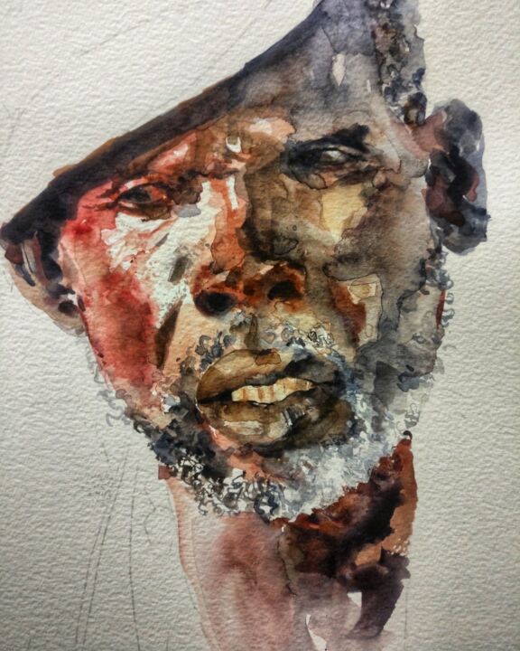 Schilderij getiteld "Soil and Sweat" door Abhishek Deheriya, Origineel Kunstwerk, Aquarel