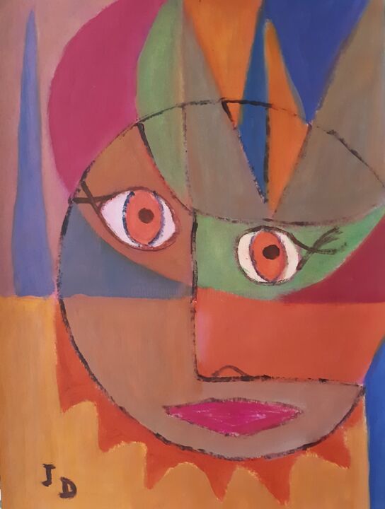 Painting titled "Tête d' Eclipse" by Jacques Desvaux (JD), Original Artwork, Acrylic