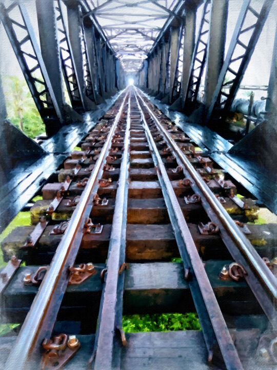 Train Tracks Bridge 绘画, 24x16 in
