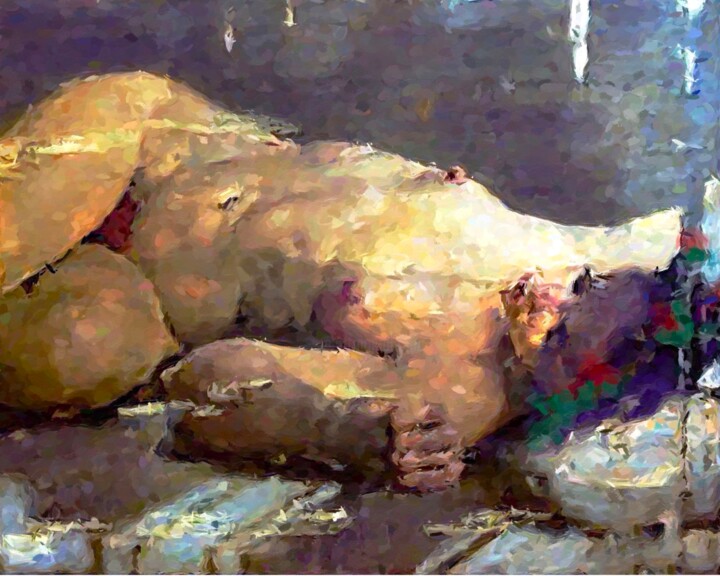 Sun and purple. Beautiful nudity woman on dreams. 绘画, 23.6x29.5 in