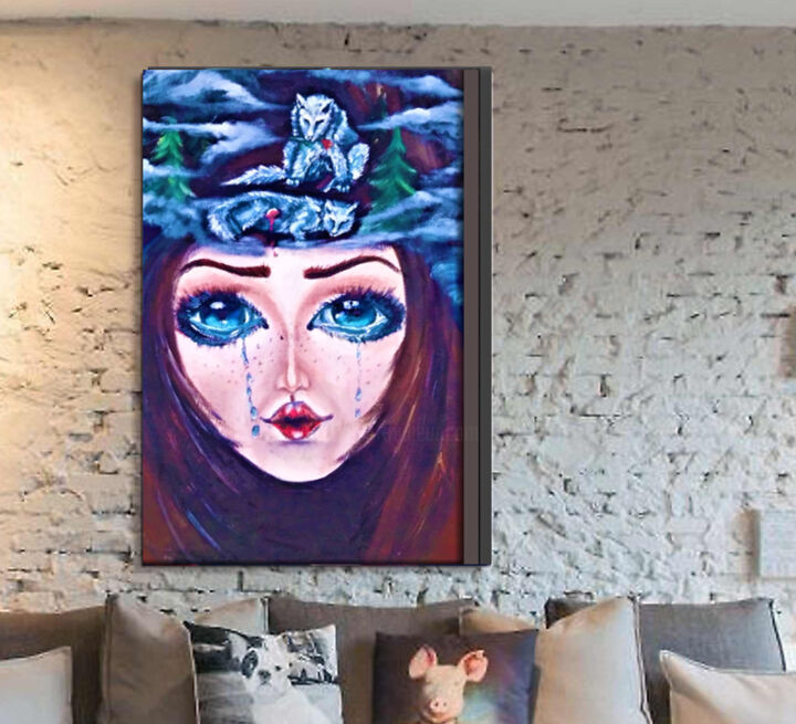 Large Surrealism Painting The soul is crying Oil painting bi 绘画, 39.4x39.4 in