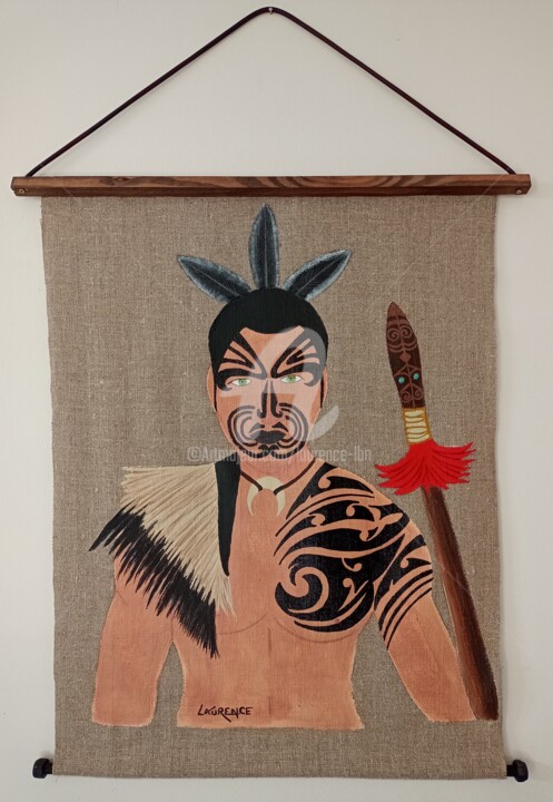 Maori - TAMATOA 绘画, 26.4x20.5 in