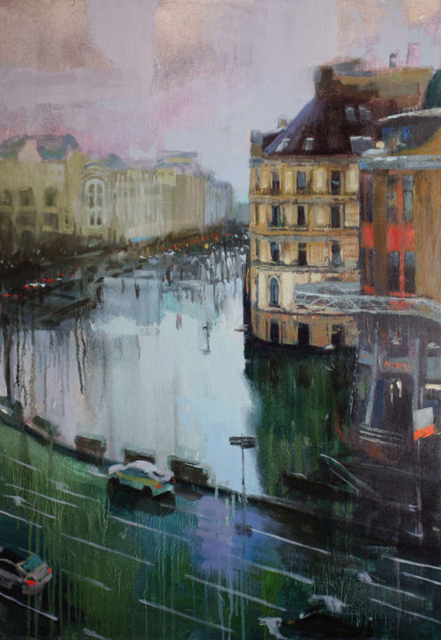 Painting titled "Lubyanka" by Daniil Mikhailov, Original Artwork, Oil Mounted on Wood Stretcher frame