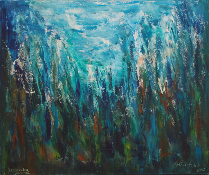 绘画 标题为“UNDERWATER PAINTING…” 由Olga Nikitina, 原创艺术品, 油 安装在木质担架架上