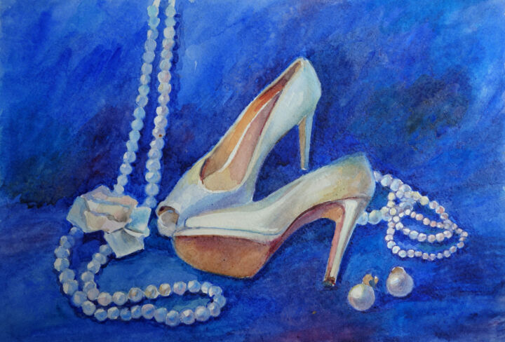 Tekening getiteld "White shoes-origina…" door Nadezhda Zueva, Origineel Kunstwerk, Aquarel
