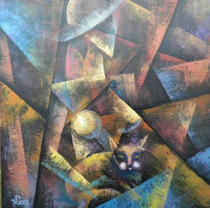 LADY WITH CAT 绘画, 23.6x23.6 in