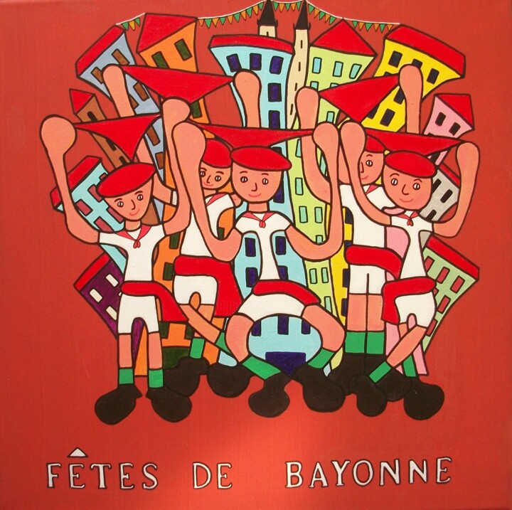 Tableau Naif Fêtes de Bayonne 1 绘画, 15.8x15.8 in