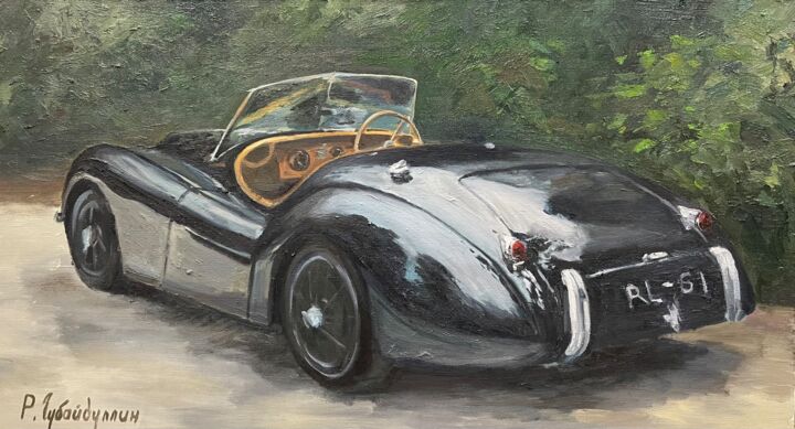 "Jaguar XK120" başlıklı Tablo Ruslan Gubaydullin tarafından, Orijinal sanat, Petrol Ahşap Sedye çerçevesi üzerine monte edil…