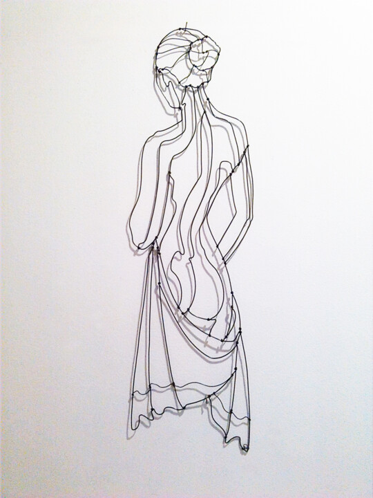 Sculpture femme nue de dos avec drapé en fil de fer 雕塑, 24x7.1 in