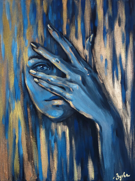 Pittura intitolato "VISION-woman blue e…" da Nadezhda Zueva, Opera d'arte originale, Acrilico Montato su Telaio per barella…