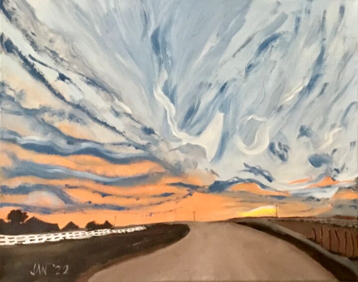 Malerei mit dem Titel "Sunset on the High…" von Jan Wall, Original-Kunstwerk, Öl Auf Keilrahmen aus Holz montiert