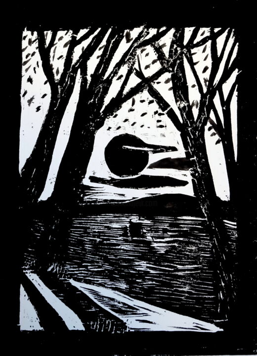 couché de soleil sur un lac Printmaking