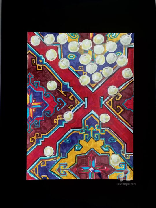 ESMIRA green apples on the Caucasian carpet.SKETCH TO WORK 图画, 15.8x11.8 in