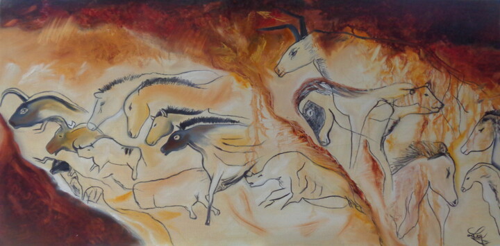 Chauvet, Modernité préhistorique 绘画, 23.6x47.2 in
